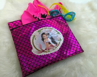 Sac mouillé, sac mouillé, sac à langer, sirène rose brillant, sac maternelle, sac de natation, cadeau école, sac filles