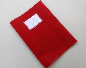 Couverture de cahier, pochette de cahier rouge, école, cahier DinA4, personnalisable, cadeau enveloppe feutre, inscription