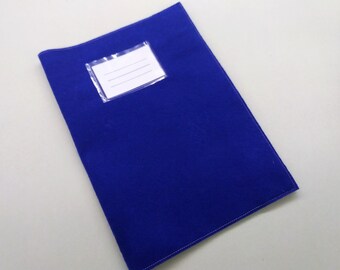 Couverture de cahier, couverture de cahier bleu, école, cahier DinA4, personnalisable, cadeau enveloppe feutre, inscription