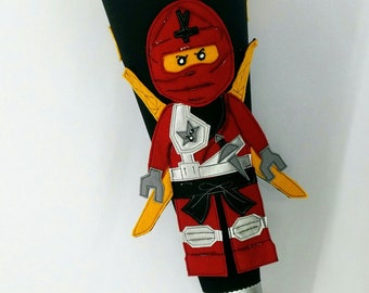 School cone Ninja red, school cone boy, school cone girl, red Ninja, sugar cone Ninja, school enrollment, decorative cushion, gift, black red