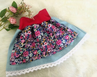 Jupe bébé dirndel, jupe traditionnelle pour enfants, bleu du Nil et roses, Oktoberfest, taille 50-128, mariage, cadeau, jupe bébé, jupe pour enfants, jupe en lin