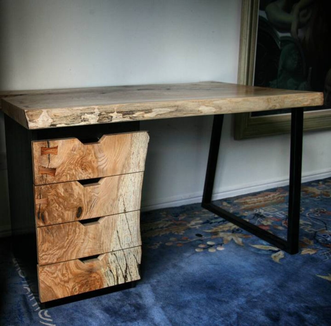 Live Edge Solid Wooden Slab Computer / Office Desk With Black Etsy UK