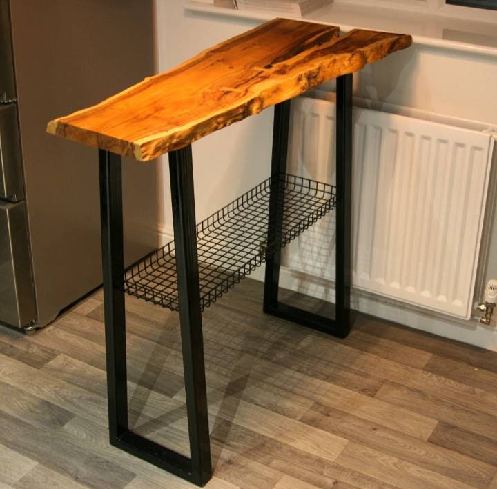 Live Edge Tall Narrow Table With Metal Grid Shelf for Kitchen Etsy UK