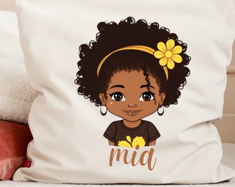 birthday gift pillow, african girl pillow, pillow for kids, toddlers personalize pillow, custom name pillow, slumber party gift, cute girl