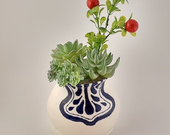 Blue and white porcelain succulent vase | Porcelain pottery | Painted pot