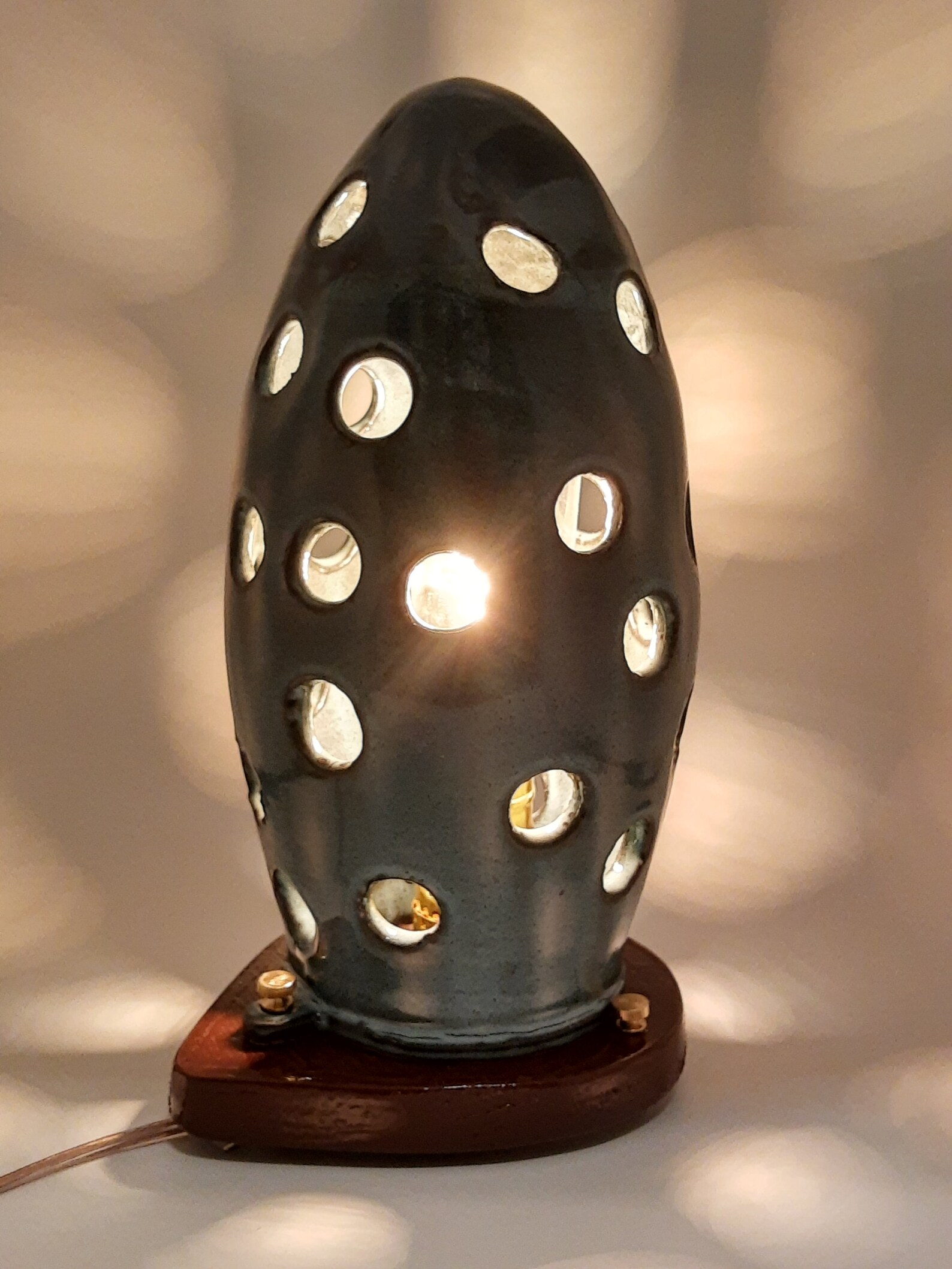 Large Blue Ceramic Lamp Carved Ceramic Lantern 9 Inch Etsy