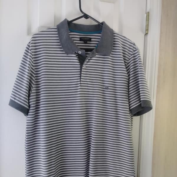 Colombia Pat-Primo Polo Style Shirt Size XL / Short Sleeves / Regular Fit / Gray and White Stripe