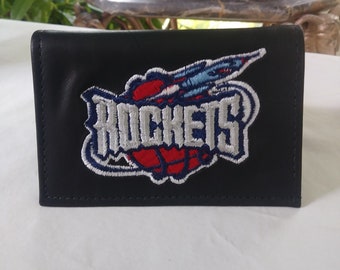 Houston Rockets Sports Trifold Wallet ~ Leather Cowhide Wallet ~ Old Logo Houston Rockets 1990's ~ Made in U.S.A.