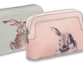 Small cosmetic bag with rabbit motif in pink or green