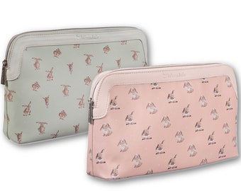 Large cosmetic bag with rabbit or rabbit motif in pink or green