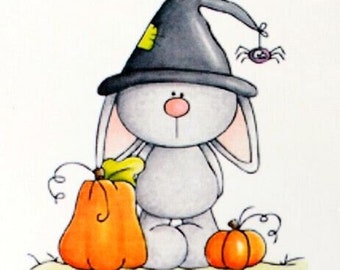 Stempelplatte Bunny Witch - Kaninchen Hexe - Halloween Motiv mit Hase