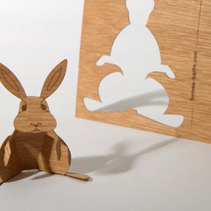 2x Holz-Postkarte mit Kaninchen Hase zum falten Bild 1