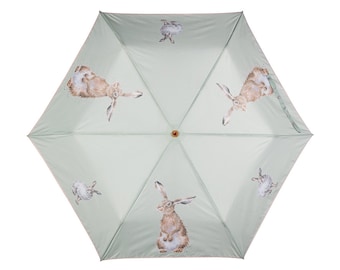 Umbrella in green or pink with cute rabbit motifs