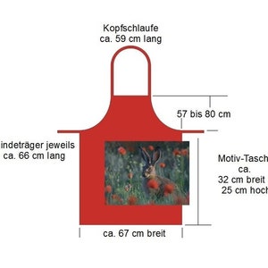 Rote Schürze mit Motiv: Feldhase im Mohnfeld, Küchenschürze Bild 4