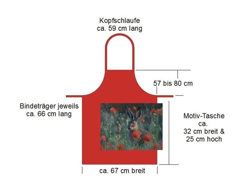 Rote Schürze mit Motiv: Feldhase im Mohnfeld, Küchenschürze Bild 4