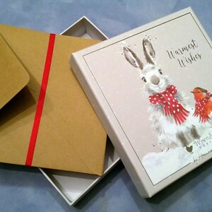 8 Christmas greeting cards Rabbit in the snow with bird motif with envelopes image 3