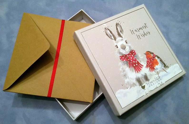 8 Christmas greeting cards Rabbit in the snow with bird motif with envelopes image 3