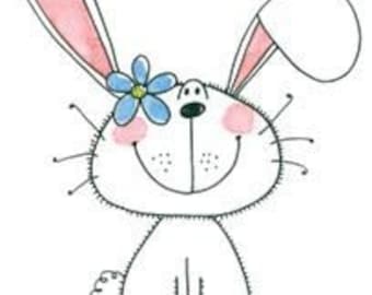 Wooden Stamp Rabbit Bunny-Flower Child