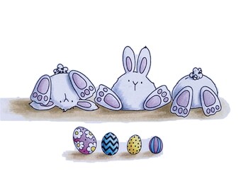 5 piatti di francobolli fila di conigli con uova di Pasqua