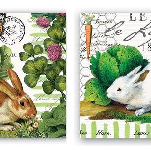 40 napkins with white and brown rabbit in garden green motif image 1