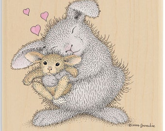 Wood Stamp Rabbit Bunny-I love You