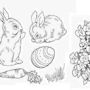 Set of 6 stamp plates: Garden Rabbit-Easter image 1