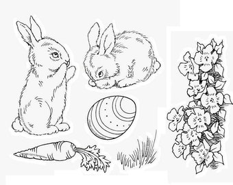 Set of 6 stamp plates: Garden Rabbit-Easter