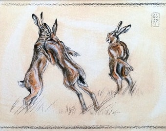 Art print Fighting hare with Passepartout