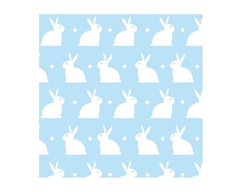 Kuscheliger dünner Flanellstoff Kaninchen Motiv - blau