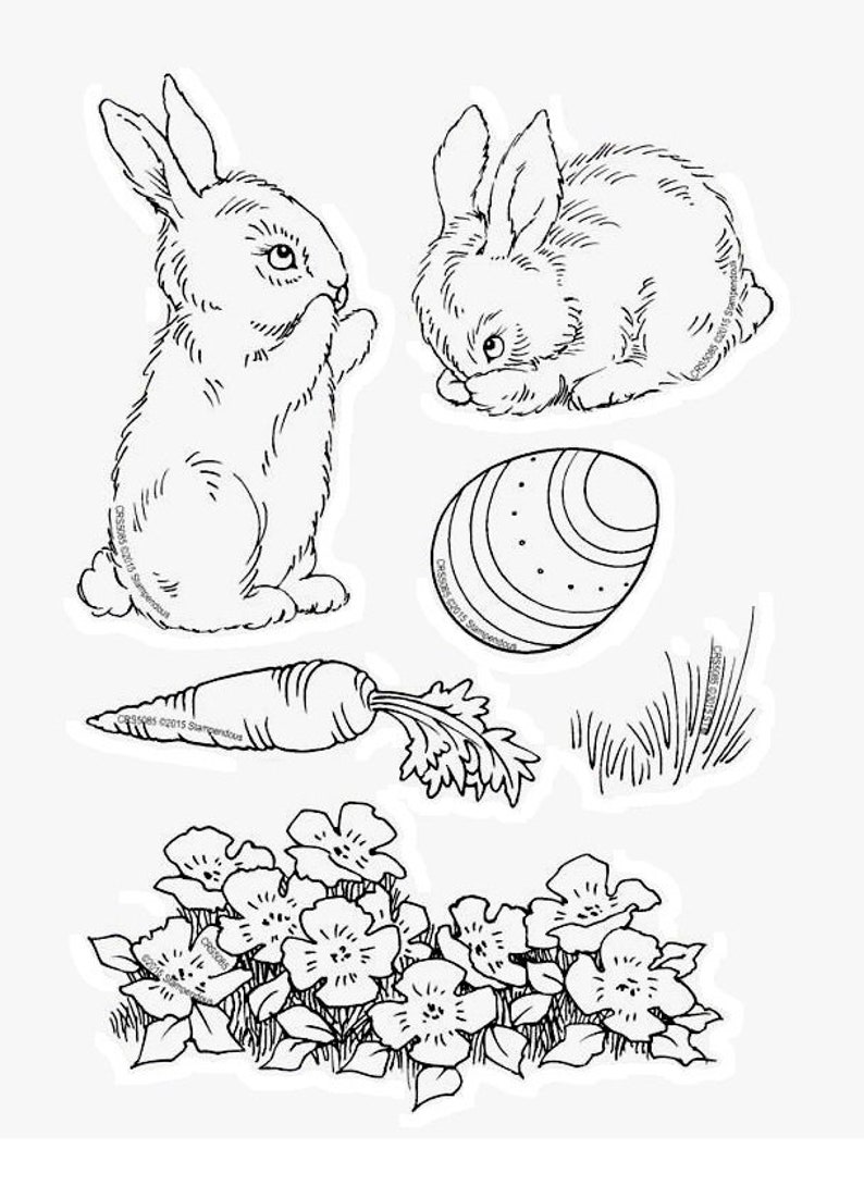 Set of 6 stamp plates: Garden Rabbit-Easter image 2
