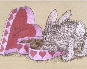 Wooden stamp rabbit bunnies - be my valentine