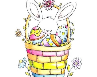 Stamp Plate Rabbit in Easter basket-Easter Bunny