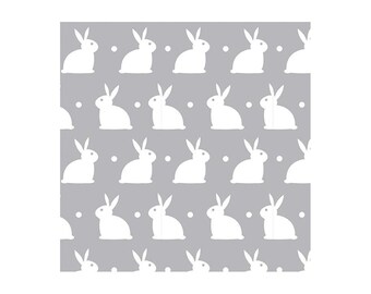 Cuddly thin flannel fabric rabbit motif - olive