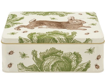 Rectangular tin can with rabbit and cabbage motif - Store treats