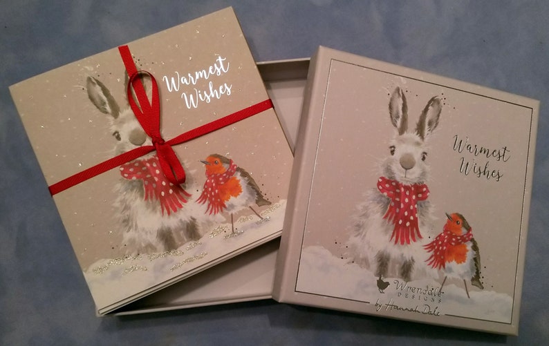 8 Christmas greeting cards Rabbit in the snow with bird motif with envelopes image 5