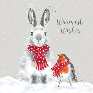 8 Christmas greeting cards Rabbit in the snow with bird motif with envelopes image 1