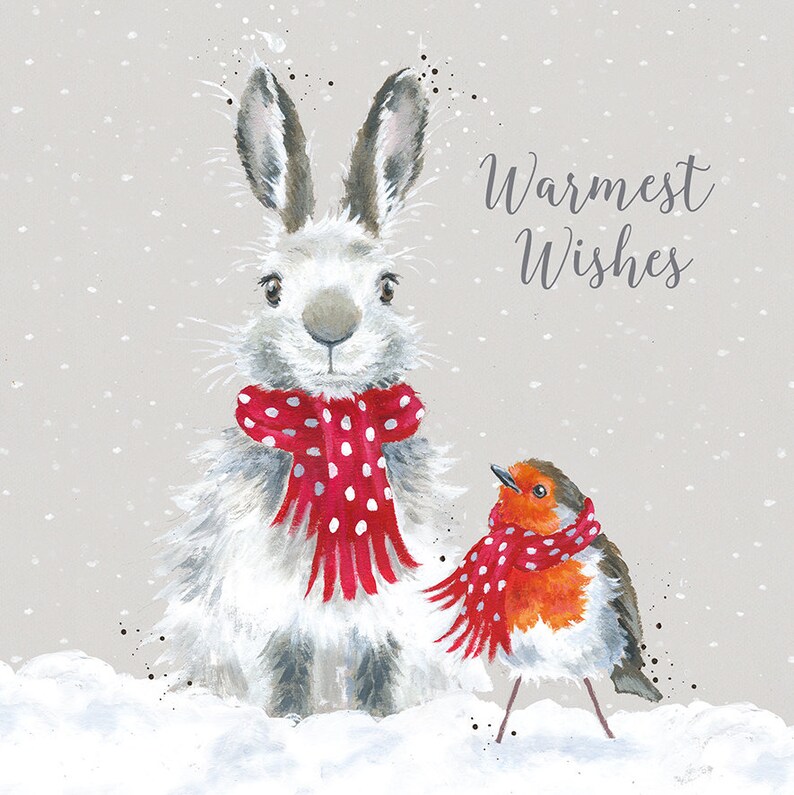 8 Christmas greeting cards Rabbit in the snow with bird motif with envelopes image 1