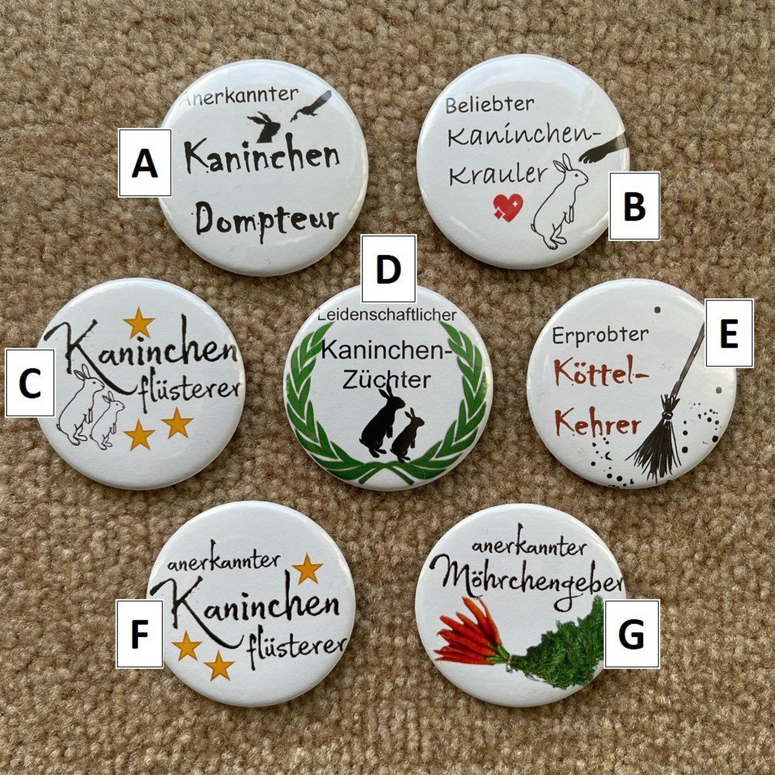 3 Kaninchen Spruch oder Buttons oder personalisierte Etsy