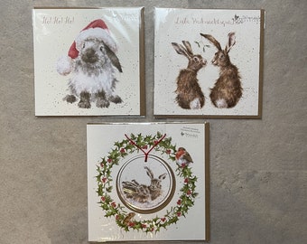 Rabbit Christmas Cards with Envelope - Set of 3