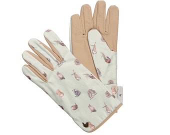 Garden gloves with rabbits and animal motifs