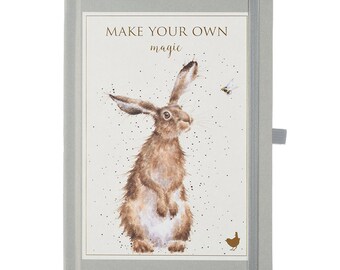 Notebook with synopsis and brown hare and bee motif