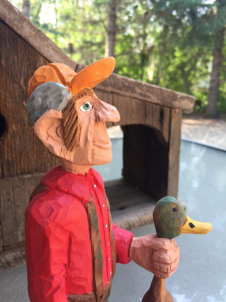 Duck Hunter Basswood Carving Fathers Day| Handcarved Gift for man| |Woodcarving Birthday Gift |