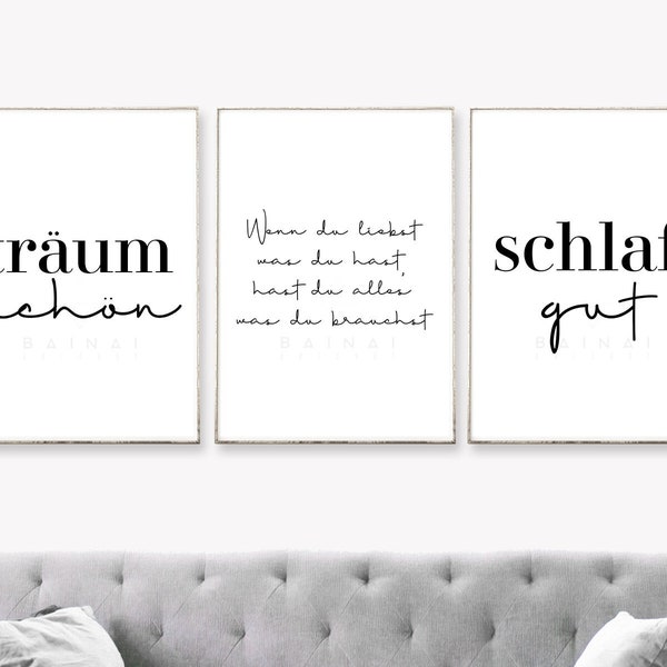 Kunstdruck Set Poster Bilder Typografie Schlafzimmer Schreibschrift elegant