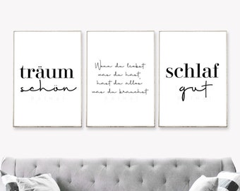 Kunstdruck Set Poster Bilder Typografie Schlafzimmer Schreibschrift elegant