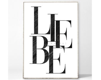 LIEBE Kunstdruck Poster Bild Typografie Spruch Schrift gemütlich Zuhause skandinavisch