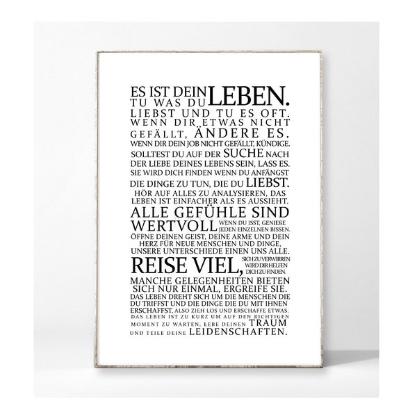 DEIN LEBEN Kunstdruck Poster Bild Typografie Spruch Text Inspiration Motivation Leben