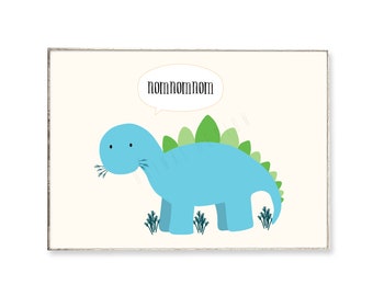HUNGRIGER DINO Din A4 Kunstdruck Poster Bild Kinderzimmer Dinosaurier Stegosaurus Comic Typografie lustig