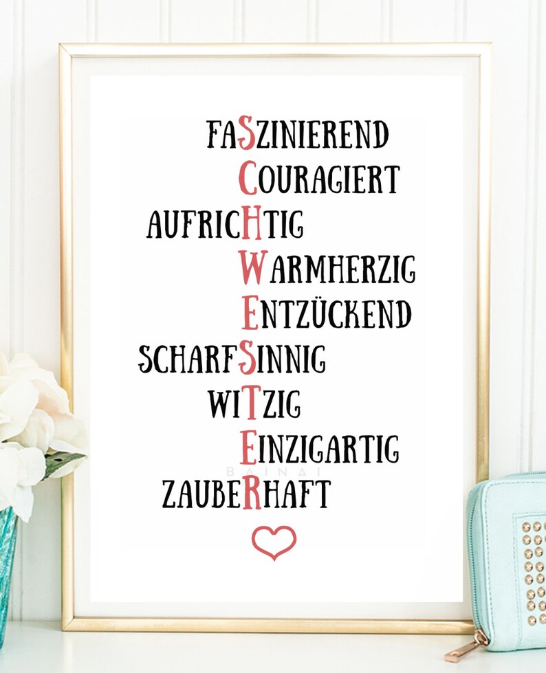 MEINE SCHWESTER Kunstdruck Poster Bild Geschenk Kompliment Etsy