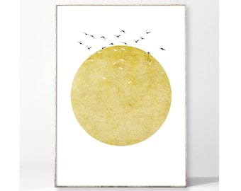 CIEL JAUNE Art Print Poster Image Circle Scandinavian Nordic Abstract Geometric Yellow Birds