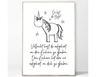 DEIN EINHORN Kunstdruck Poster Bild Typografie  Geschenk Freundschaft beste Freundin Motivation Illustration